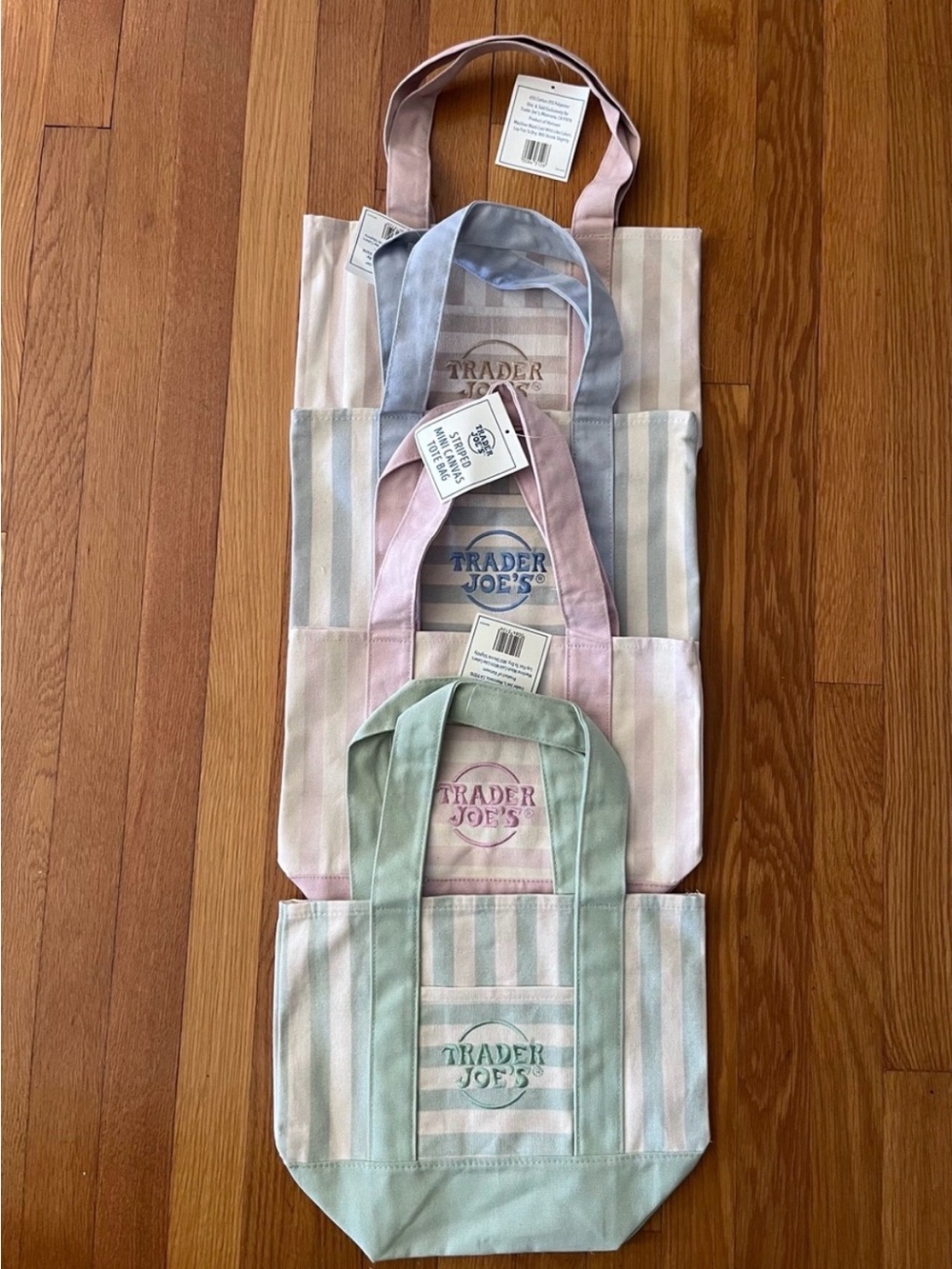 Trader Joe’s Pastel Striped Mini Canvas Tote Bags (set of 4) - Picture 5 of 12